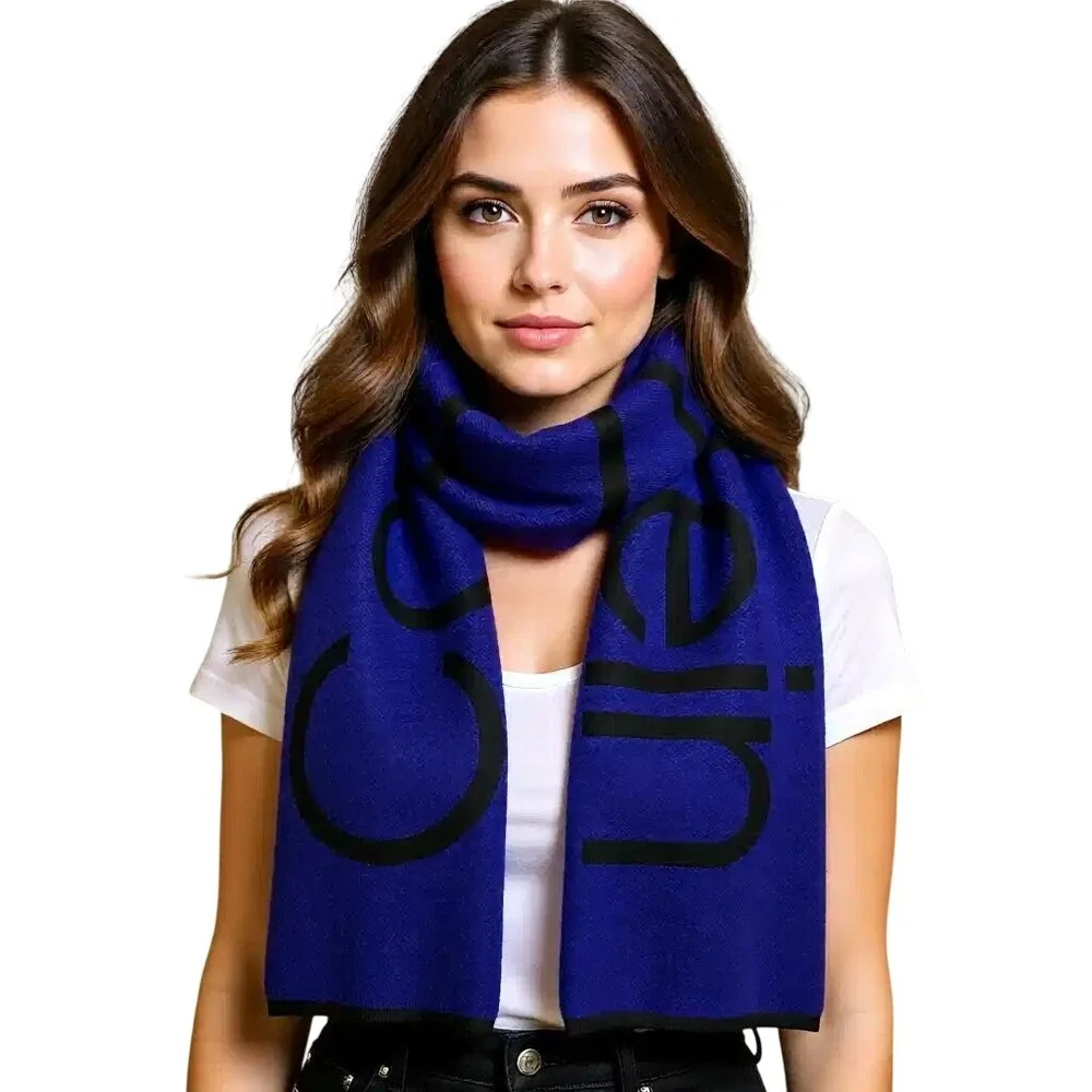 Calvin Klein Royal Blue Knit Scarf Black Bold Logo Unisex Winter Accessory NWT